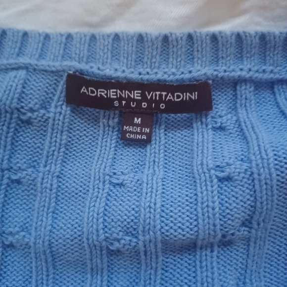 ADRIENNE VITTADINI PERIWINKLE CABLE KNIT VNACK COTTON SWEATER SIZE M - Picture 4 of 9
